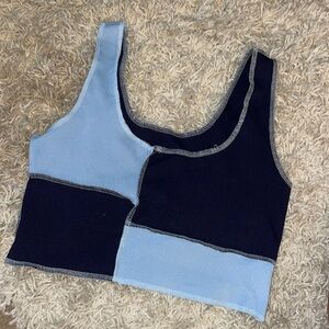 blue color block tank top